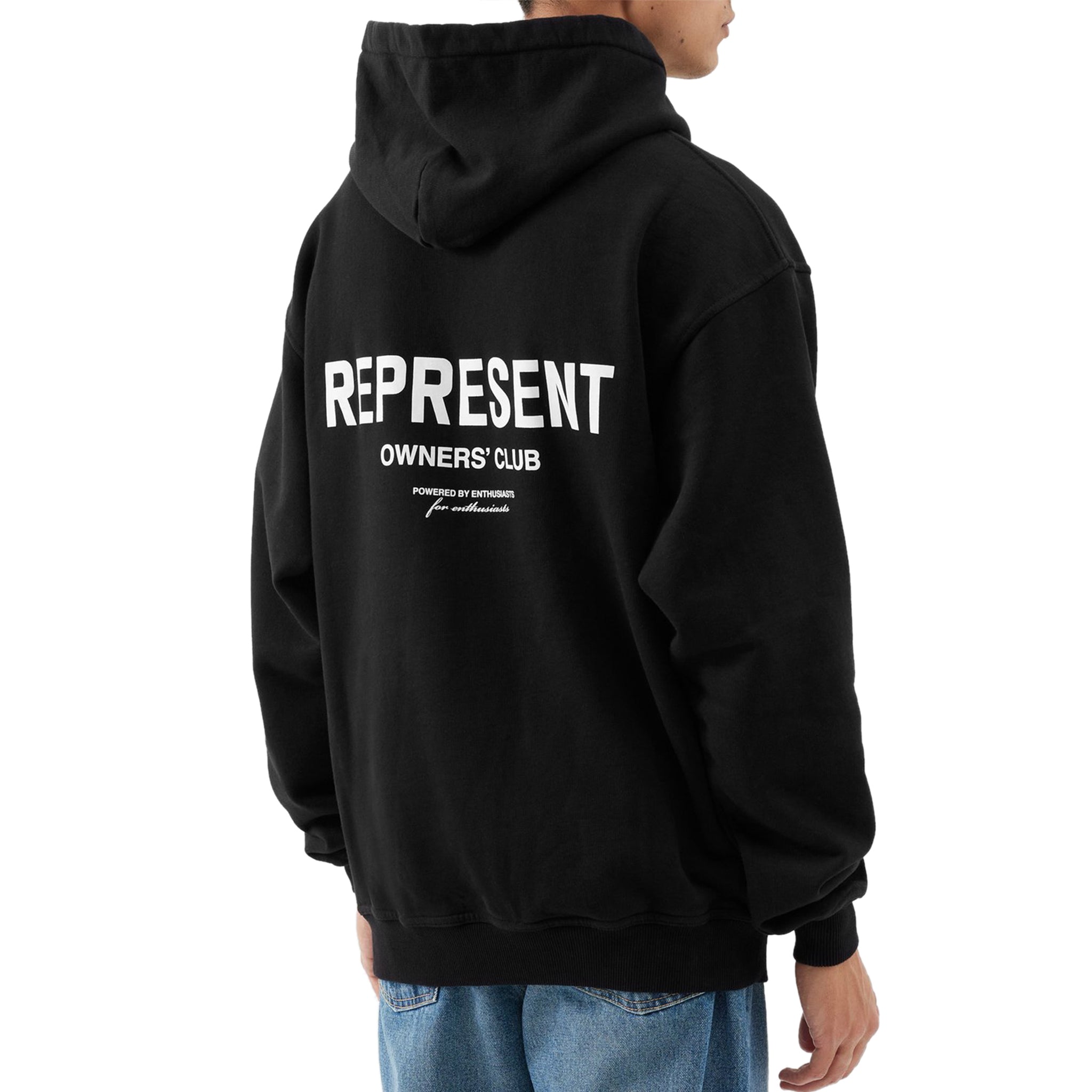 Back view of Represent Owners Club Black Hoodie M04153-01